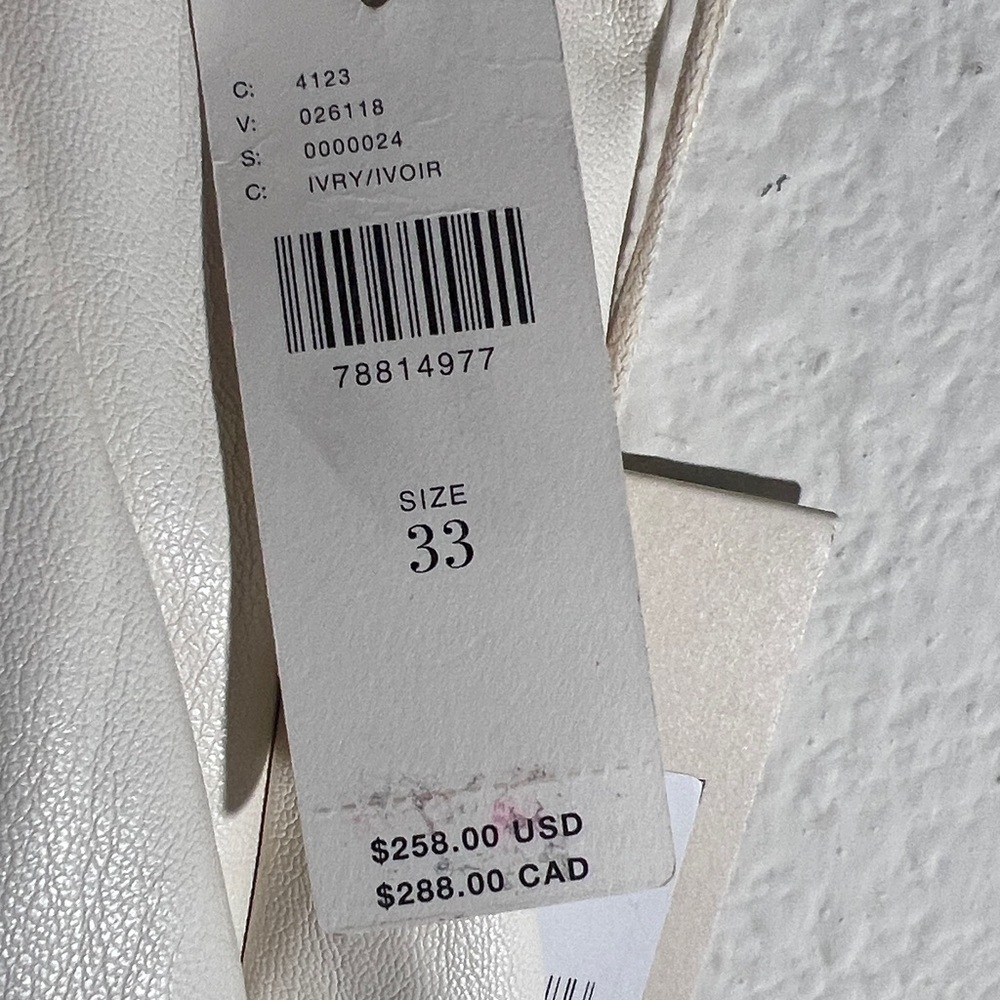 MOTHER Faux Leather Weekend Heel Size Wide Leg High-Waist Cream Trousers Sz 33 - Picture 8 of 12